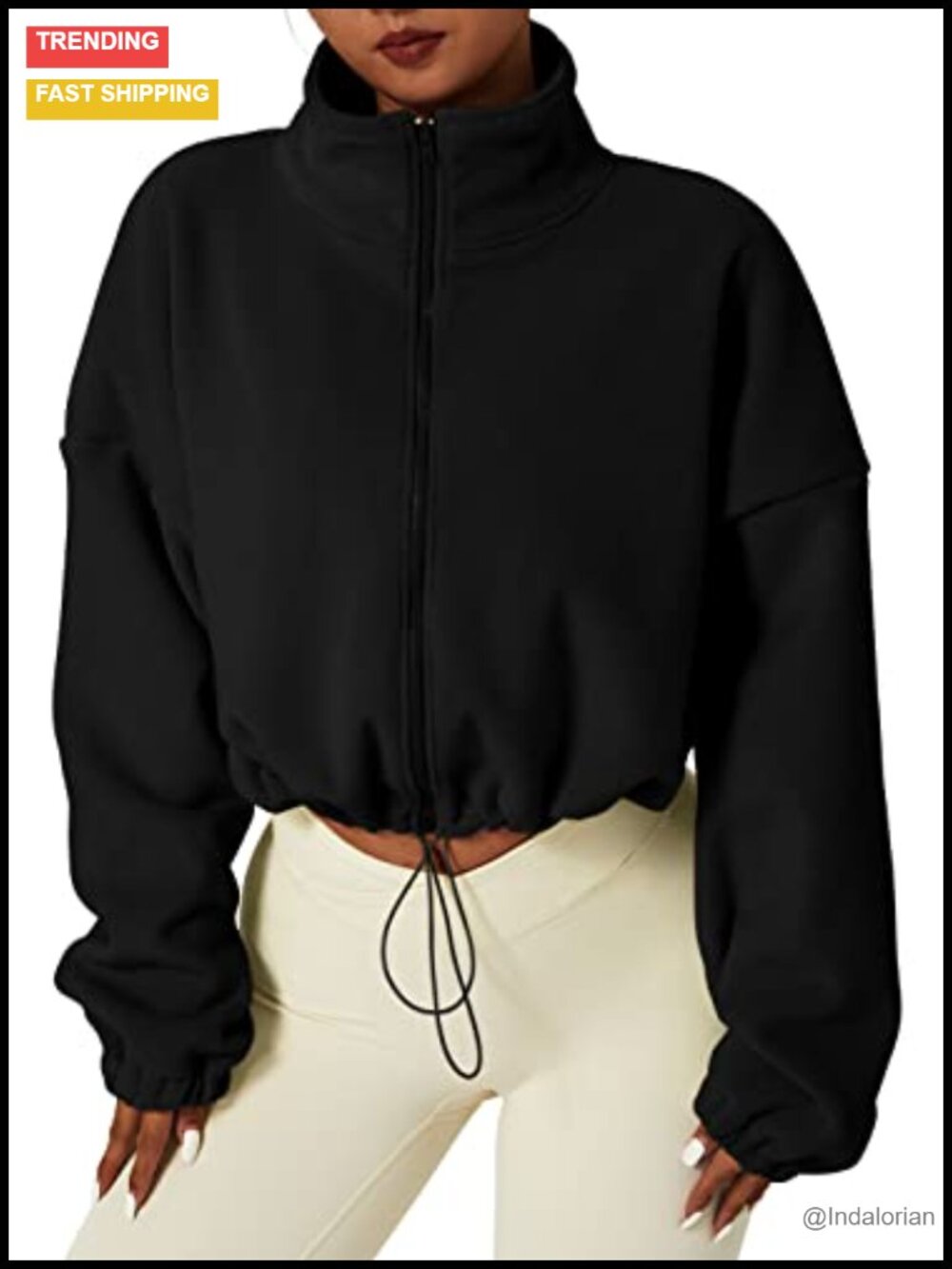 Women's Full Zip Fleece Jacket Winter Warm Long Sleeve Stand Collar Sherpa Crop
